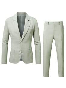 Calvornis 男士纯色翻领长袖西装外套和裤子休闲套装