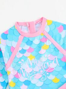 女童长袖比基尼美人鱼鳞片印花粉色泳衣 - 彩色 - 查看 4