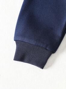 2pcs Young Boys' Colorblock High Neck Sweatshirt With Embroidery & Loose Fit Jogger Pants Set, Warm Fleece Lining, Casual Retro College Style Outfit For School, Graduation Season