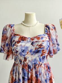 Soleia Đầm Maxi Tay Ngắn In Hoa Voan Cổ Vuông Xếp Ly Ngực Xếp Ly Cỡ Lớn Cho Nữ, Mùa Xuân, Ngày Lễ Tình Nhân, Kỳ Nghỉ - Nhiều màu - Xem 6