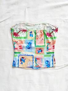 Soleia Women's Cozy Knitted Tube Top, Ocean Life & Beach Print, Suitable For Vacation Summer Summer Tube Top Tropical Top Summer Top - Multicolor - View 2