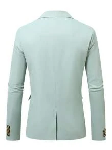Manfinity Mode Men's Business Casual Solid Color Lapel Collar Single-Breasted Blazer - Green - View 2