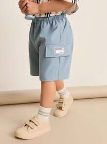 SHEIN 3 件套年轻男孩休闲日常舒适纯色贴袋宽松梭织短裤，多件套适合通勤、上学、休闲、旅行、运动、春夏秋冬