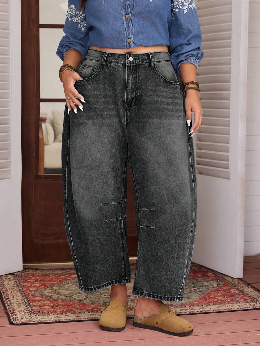 EMERY ROSE Quần Jeans Denim Thường Ngày Không Co Giãn Cỡ Lớn Cho Nữ, Phong Cách Đường Phố Mỹ - Màu Xám nhạt - Xem 1