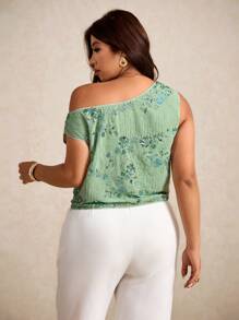 Elaquor 大码女式夏季休闲优雅浪漫度假沙滩绿色亮片修身上衣，适合音乐节、派对、浪漫之旅 - 綠色 - 查看 2