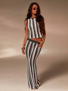 Athîral 女士条纹钩针长裙，假日风格 - 彩色 - 查看 3