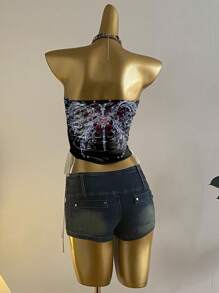 Attitoon Women Ruched Bow Knot Front Tube Top For Women Black Rhinestone Top Rockstar Women Black Back To School - Multicolor - View 2