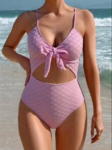 Women's One-Piece Swimsuit With Ruffled Trim, Sexy & Suitable For Beach Vacation, Summer - Pink - View 3