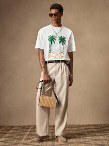 AKNOTIC Áo thun nam tay ngắn dáng rộng, thêu hoa dệt kim màu trắng thời trang, phù hợp mặc mùa hè, đi nghỉ, mặc hàng ngày, tiệc tùng, cặp đôi, quà tặng cho nam - trắng - Xem 2