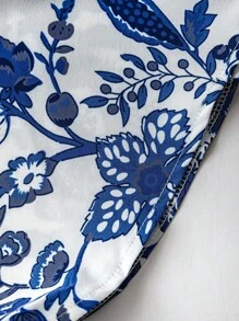 Flirla Vestido acampanado con escote en V fruncido, estampado floral y manga con volantes, para mujer de talla grande. Diseño romántico con estampa de porcelana, adecuado para vacaciones, uso casual, escuela, todas las estaciones.