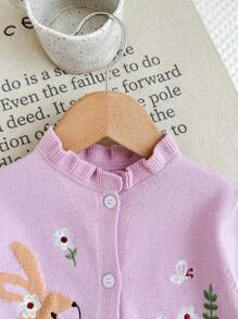 SHEIN LMoss Kids LMoss 可爱卡通印花长袖开衫，适合女婴，秋冬 - 粉色 - 查看 3