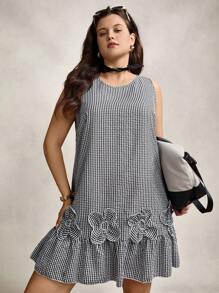 Zelara Plus Size Casual Plaid Floral 3D Decor Tunic Dress Summer Outfits For Women Vacation Outfits Woman Summer New Design Summer Outfits For Women Summer Dresses For Women