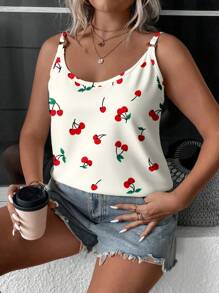 SHEIN LUNE 加大码樱桃印花吊带背心和背心，适合度假