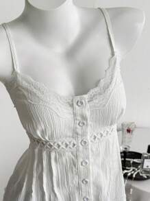 Elamini 甜美优雅蕾丝拼接 V 领修身吊带背心女式衬衫，夏季