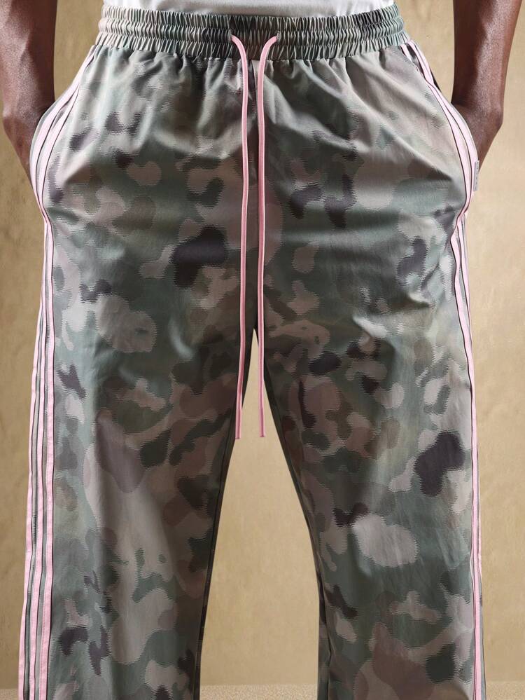 Camouflage Jogger Pants With Side Pink Stripes