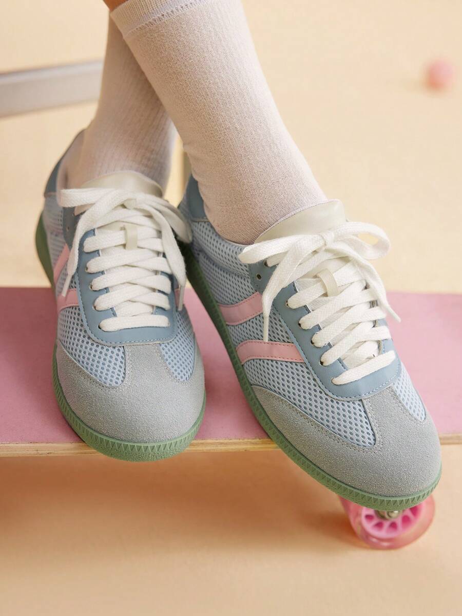 CUCCOO EASI 女士透气网眼设计圆头平底休闲运动鞋，时尚舒适蓝色网眼休闲运动鞋，适合日常休闲锻炼 - 藍色 - 查看 1