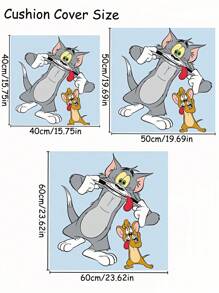 TOM & JERRY X SHEIN Bộ vỏ gối có thể tháo rời dùng làm vỏ gối ngủ/tựa lưng/trang trí, phụ kiện giường ngủ trong phòng ký túc xá (chỉ có vỏ vuông, không có ruột) - Màu xanh nhạt - Xem 7