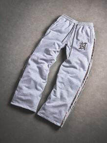 Manfinity EMRG 男士街头学院风 INS 搭配高街休闲字母刺绣灰色运动裤街头服饰