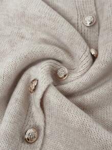 Elenzga Plus Size Casual Solid Color Gold Button Long Sleeve Cardigan Plus Size Cardigans Button Up Cardigan Women Sweaters Grey Cardigan Fall Winter Cloth For Women Autumn