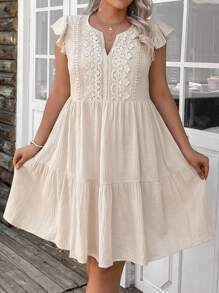 SHEIN LUNE Đầm thời trang màu trơn cỡ lớn, phù hợp cho mùa hè - Màu Khaki - Xem 7
