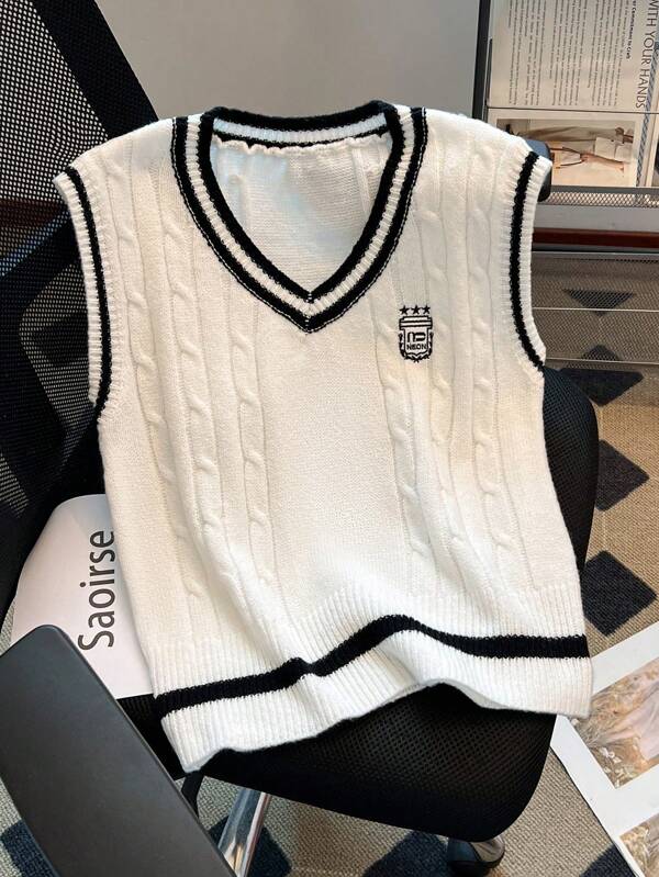 EMERY ROSE Gilet tricoté rayé avec motif d'étoiles à encolure en V, style décontracté pour femmes