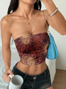 SHEIN EZwear Áo crop top ống cạp hoa hướng dương tối giản giản dị, đa năng, thích hợp cho mùa hè - Nhiều màu - Xem 3