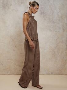 COSMINA Conjunto de 2 piezas de mujer de elegante estilo resort con rayas y escote de tirantes, para primavera/verano