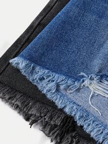 SHEIN Teen Girls Spring Summer Beach Boho Holiday 2 Pieces Solid Light Washed Ripped Raw Hem Casual Baggy Denim Jeans Shorts,Girls Summer Concert Rave Festival Outfits,Graduation Two Pieces Outfits, School, Campus, College - Dark Wash - View 4