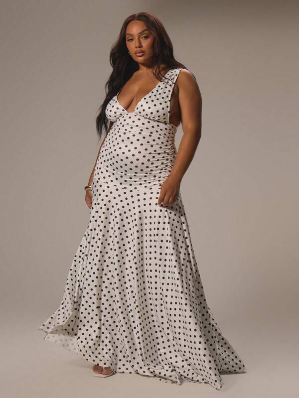 MUSERA Plus Size Women Maxi Asymmetric Dress Polka Dot Cute Holiday Summer Elegant Romantic Vacation Curve Polka Dot Week