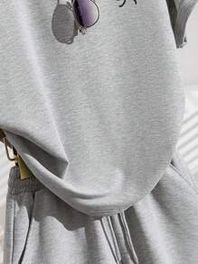 INAWLY 2pcs/Set Women Casual Raglan Sleeve Loose Fit Short Sleeve Top With Butterfly Embroidery Design - Grey - View 6