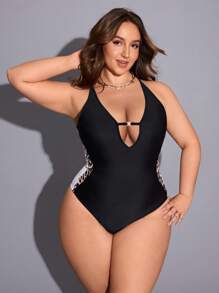 Shapewave Bộ đồ bơi một mảnh cỡ lớn có họa tiết da báo, khóa kéo có thể điều chỉnh, định hình và nâng đỡ - màu đen - Xem 7