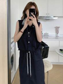 DAZY Women Spring/Summer Vest & Skirt 2 Pieces Set - Navy Blue - View 7