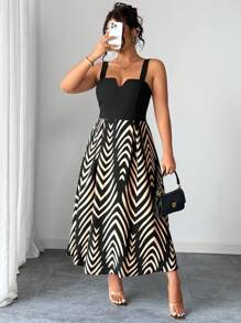 Elenzga Plus Size Summer Elegant Printed Patchwork Cami Dress - Multicolor - View 5