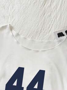 Chiquease Women Casual Numeric Print Short Sleeve Cropped T-Shirt - White - View 3