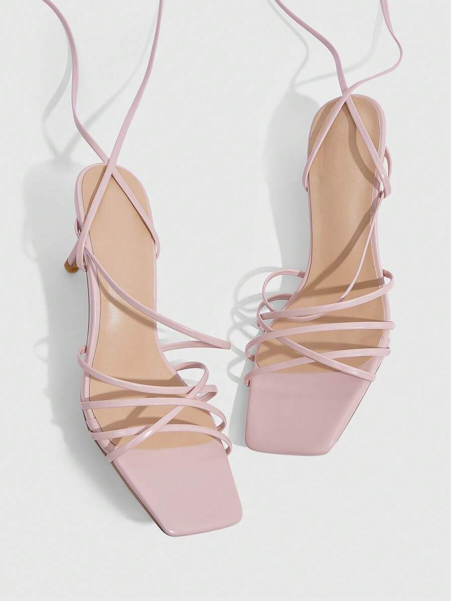 CUCCOO SZL Women's Commute Versatile Strappy Lace-Up High Heel Sandals - Baby Pink - View 1