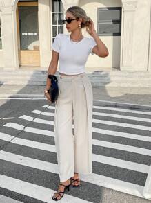 Serisse Women's Casual Versatile Solid Color Wide Leg Pants - Apricot - View 3