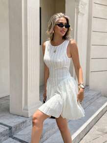 SHEIN Frenchy 女式夏季休闲纯色露背迷你连衣裙 - 杏色 - 查看 3