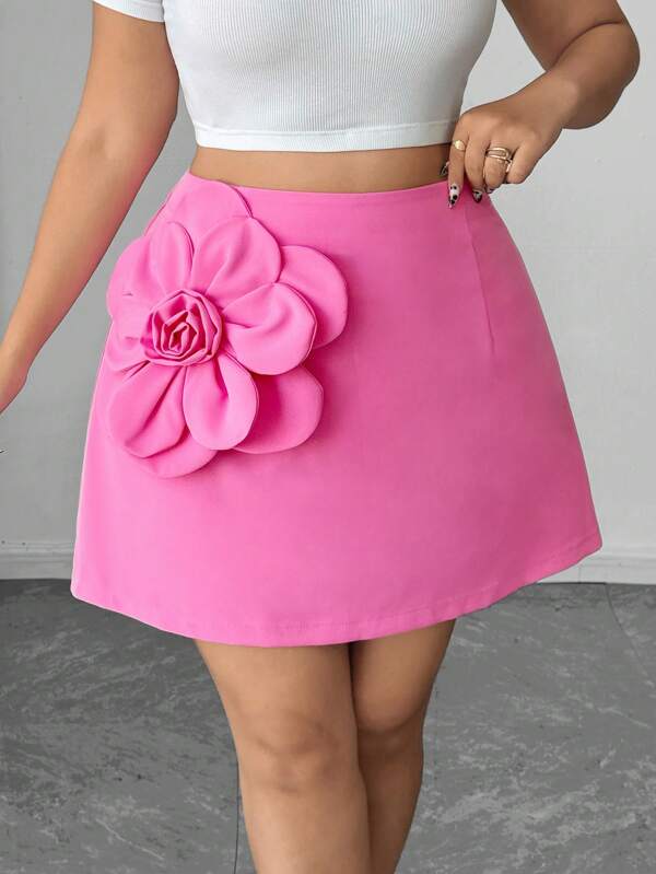 Celure Plus Size Elegant Romantic 3D Floral Embroidered Skirt