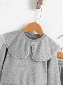 SHEIN Playful Pals 女婴婴幼儿0-3岁秋冬简约高领长袖卫衣+裤子两件套服装，碎花灰色 - 灰色 - 查看 4