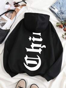 INAWLY Eenvoudige Letter Print Hoodie met Lange Mouwen, Casual Dagelijkse Kleding