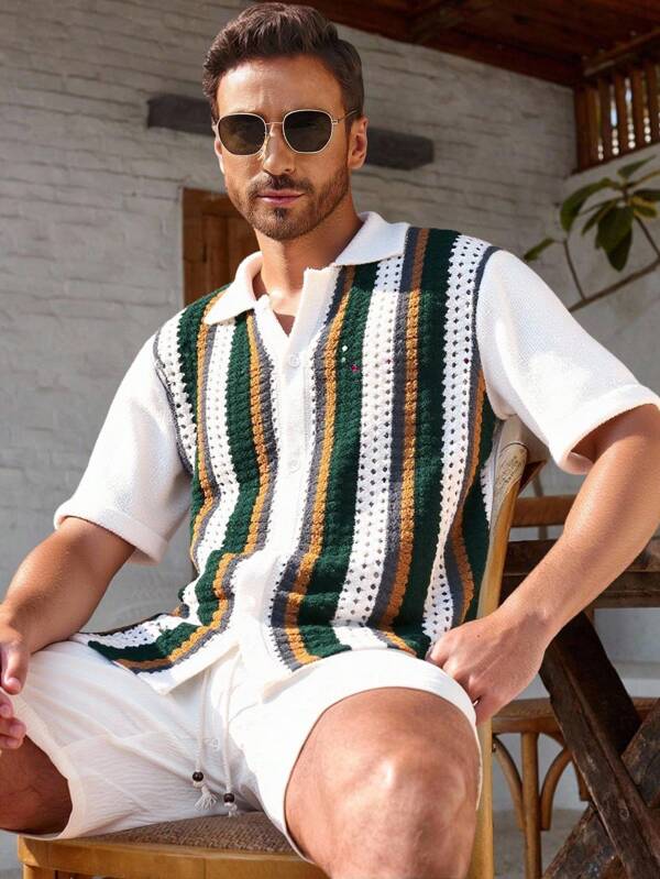 Manfinity CityGents Suéter de punto de manga corta básico para hombre, uso casual para exteriores y de uso diario