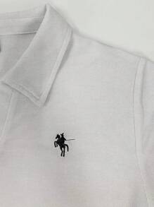 女士刺绣灰色领休闲短袖T恤，夏季