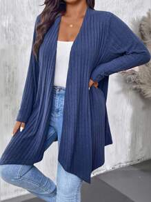 EMERY ROSE Plus Size Women Asymmetrical Hem Loose Casual Commute Outerwear Cardigan Fall Winter Cloth For Women Autumn