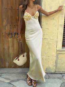 INAWLY Women's Summer New Solid Color Ruffle Decor V-Neck Dress - Apricot - View 1