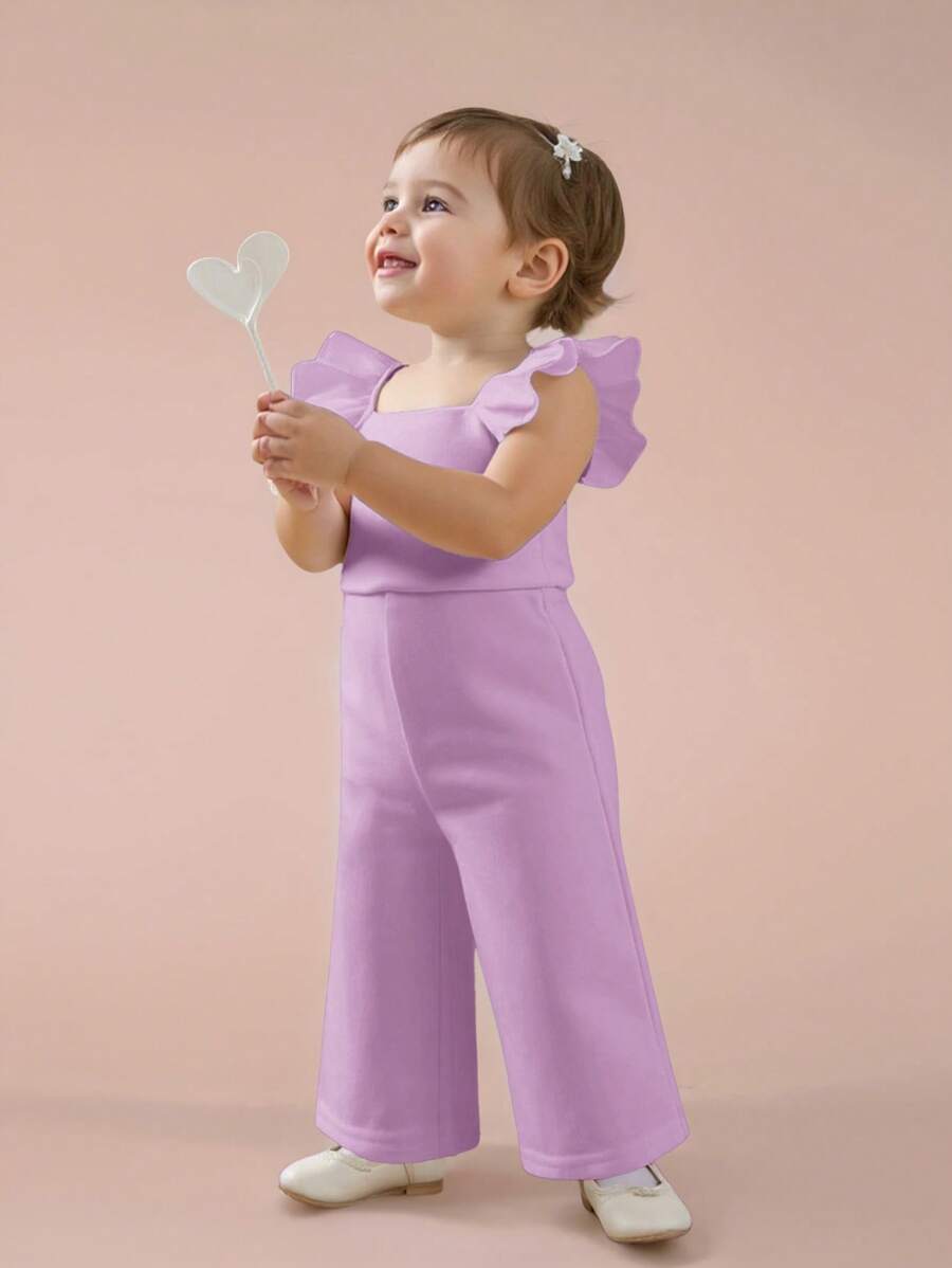 SHEIN Cute Baby Girl Summer Purple Ombre Organza Ruffled Jumpsuit