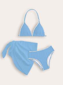 SHEIN Nuevo conjunto de 3 piezas de traje de baño de moda para adolescentes chicas, hecho de tela especializada