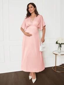 MaterniWear Váy bầu dáng xòe thanh lịch cho nữ MaterniChic, váy bầu dáng rộng màu kaki bán trang trọng - Hồng - Xem 6