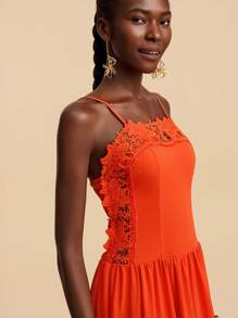 Travachic Chic Spaghetti Strap Plain Orange Dress With Flared Hem And Stylish Finish