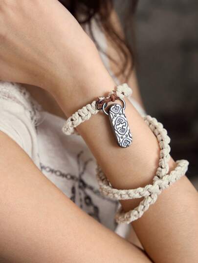 Hippie 1pc Vintage Leather Braided Bracelet For Women, Bohemia Exotic Design, Suitable For Couples And Best Friends
