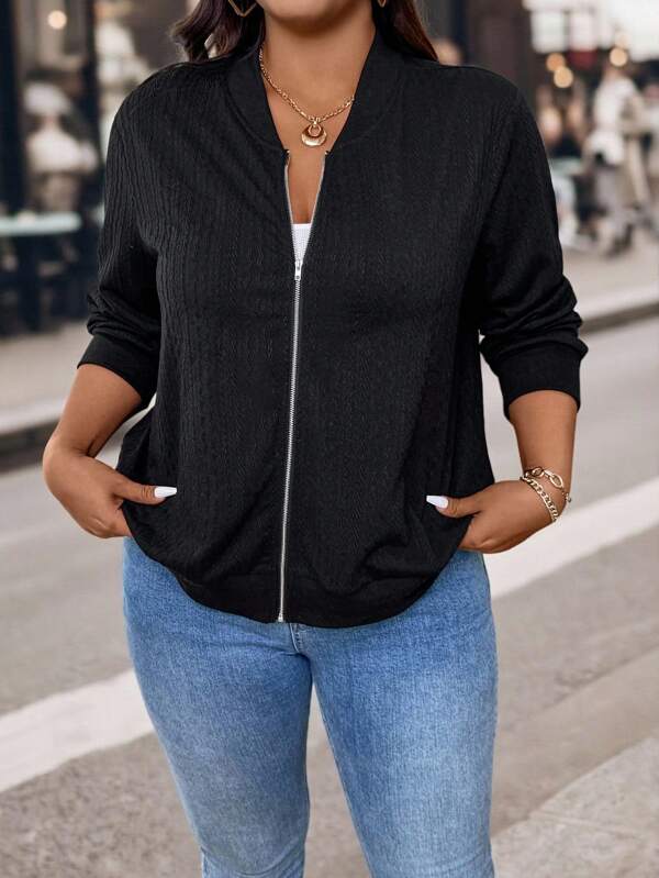 EMERY ROSE Plus Size Women's Casual Minimalist Zip-Up Jacket